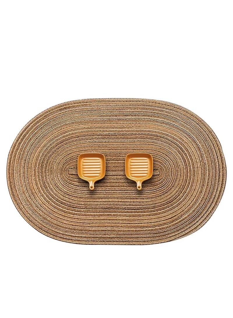 PINKSAMA Oval Braided Placemats 8 Pcs Table Mats for Dining Tables Natural Woven Heat Resistant Place Mats Brown - Image 2
